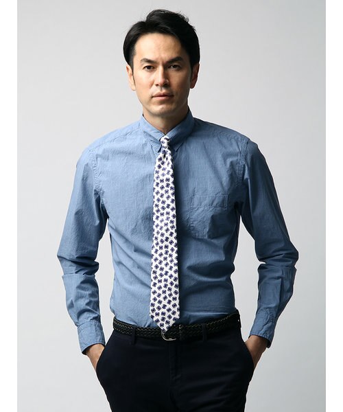 【ETONNE】製品洗いインディゴ風ポプリンタブカラーシャツ≪Fabric by LEGGIUNO≫ UNIVERSAL LANGUAGE