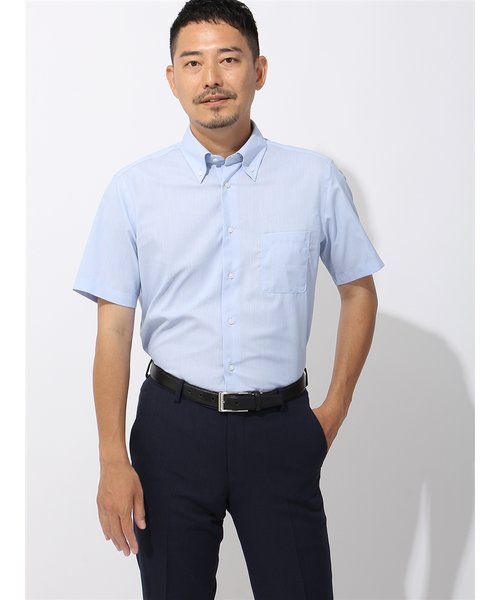 【パープル】(M)【超形態安定】 形態安定 ボタンダウンカラー 半袖 ワイシャツ