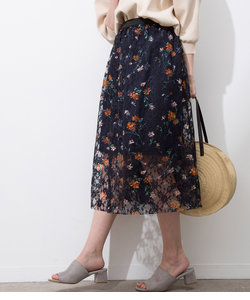 【マルチWAY】花柄レースギャザースカート