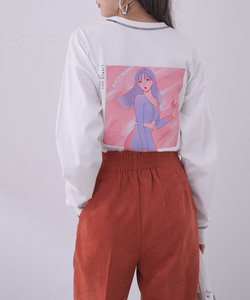 【WEB限定】【コラボ】ミチ＆藍にいなイラストステッチ配色ロングTシャツ