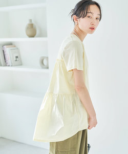 【ORGABITS(R)】異素材切り替えティアードチュニックTシャツ