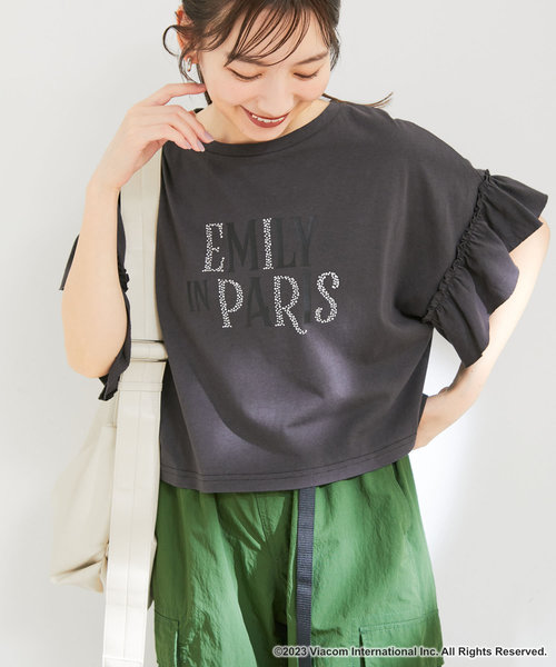 『エミリー、パリへ行く』コラボレーションラッフルスリーブクロップドTシャツ【洗える】