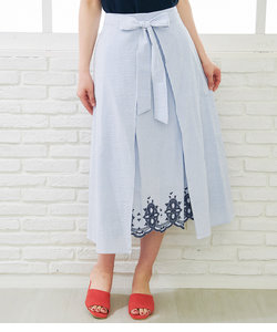 無地/ストライプ裾刺繍スカート