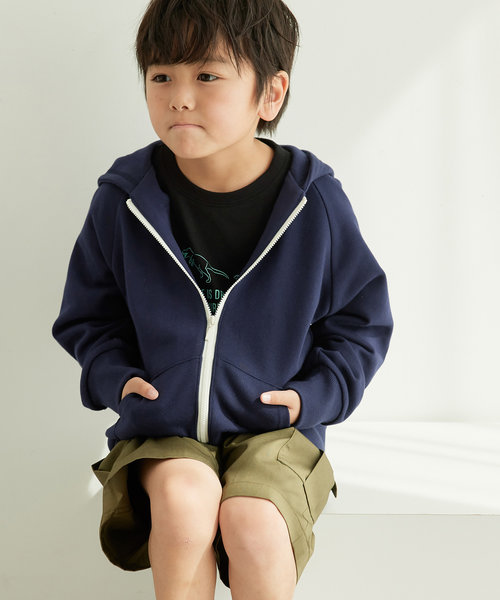 【KIDS】UNISEXロゴ刺繍入りオーバーサイズZIPフーディー