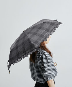 【Wpc.】晴雨兼用/遮光オーガンジーフリルチェック折りたたみ傘