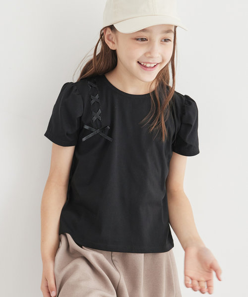 【KIDS】タックスリーブレースアップTシャツ/冷感・WEB限定サイズ:110cm