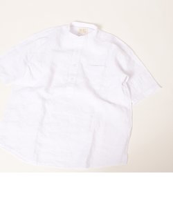 SHIPS any: オーガニック リネン バンドカラー 半袖シャツ