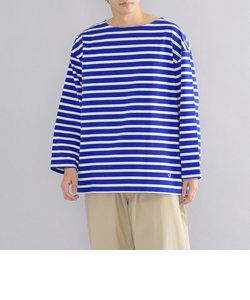【WEB限定】SHIPS: ワンサイズフィット ビッグシルエット ワンポイント ロゴ ボーダー バスクシャツ (ロンT)