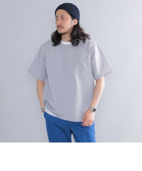 SHIPS: COOLMAX(R) シアサッカー ストライプ クルーネック Tシャツ