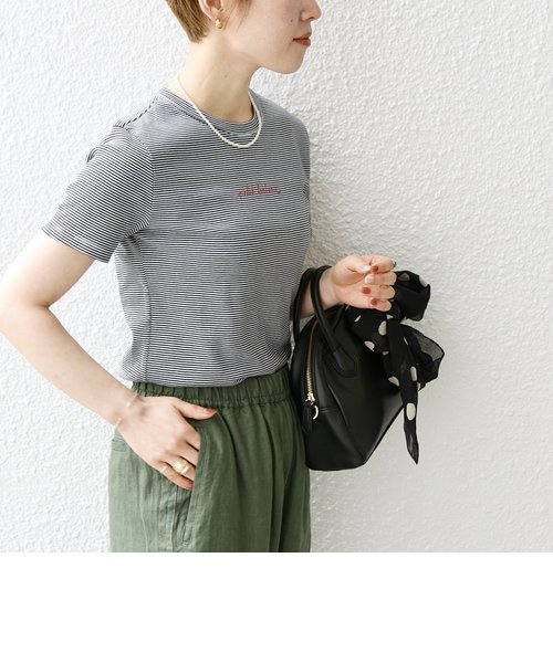 【SHIPS any別注】PETIT BATEAU:〈洗濯機可能〉ロゴ プリント ボーダー 半袖 Tシャツ 23SS