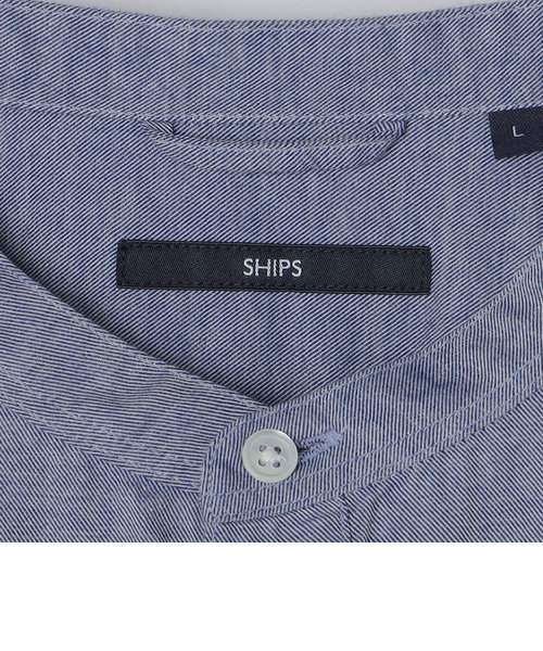 SHIPS: コットン/シルク ソフィアブル加工 バンドカラー シャツ