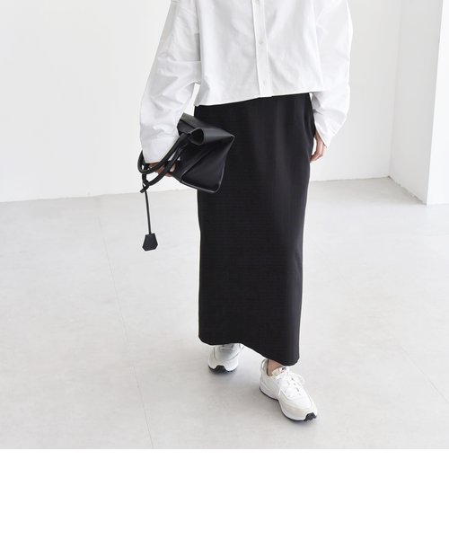 《予約》quaranciel:〈洗濯機可能〉ペプラム ベルト付 ストライプ ナロー スカート