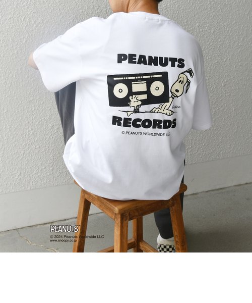 SHIPS any: SNOOPY コラボ RECORDS グラフィック バック プリント Tシャツ◆