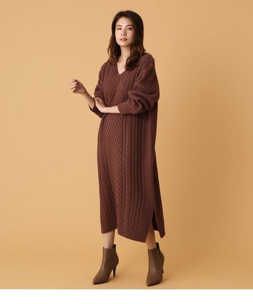 ケーブル柄vネックニットワンピース Azulbymoussy アズールバイマウジー の通販 Mall