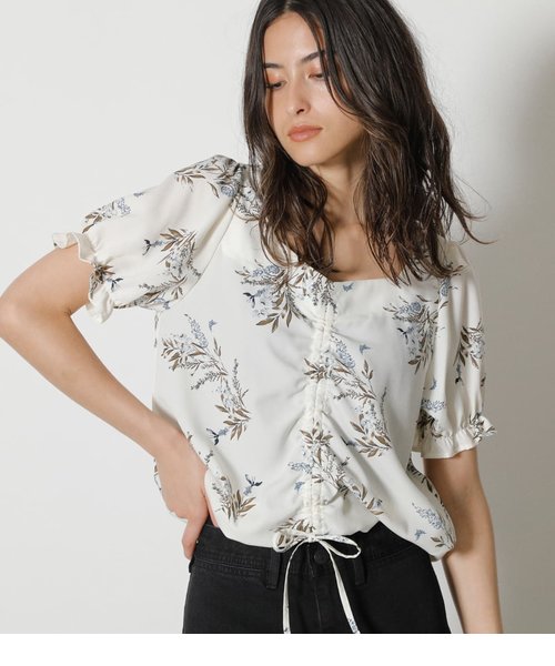 FRONT GATHER FLOWER BLOUSE
