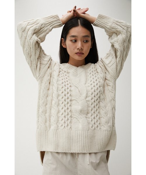 CHENILLE CABLE V／N KNIT TOPS