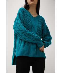 CHENILLE CABLE V／N KNIT TOPS