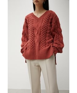 CHENILLE CABLE V／N KNIT TOPS