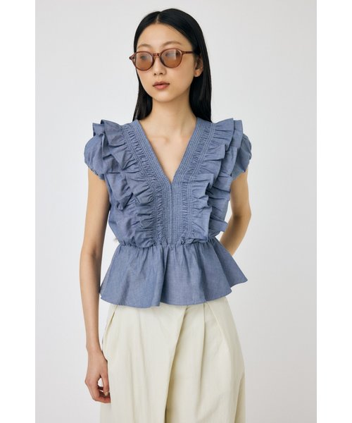 SHOULDER FRILL ブラウス BLU | MOUSSY（マウジー）の通販 - &mall