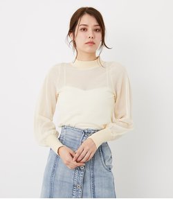 バックボタンシースルーKnit TOP