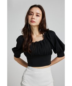 バストギャザークロップハーフSLV Knit TOP