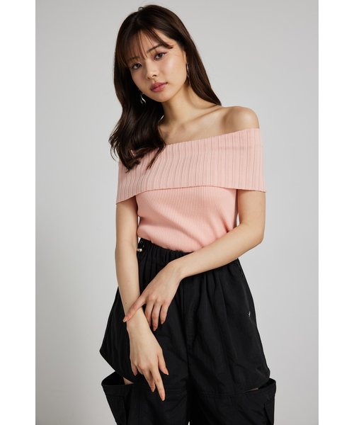 オフショルカラーワイドRIB Knit TOP