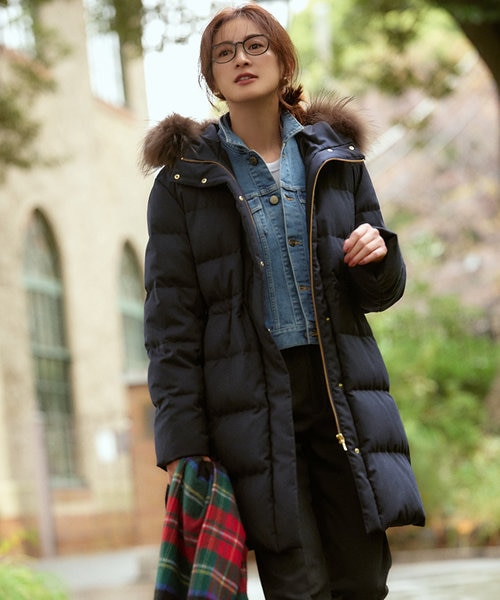 美品 23区 ウールリバー フード付き ミドル丈コート キャメル38 23区（大きいサイズ） ウールリバー ロングコート （キャメル系