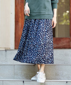 【洗える】ポリエステル バックサテングラフィックパターン スカート