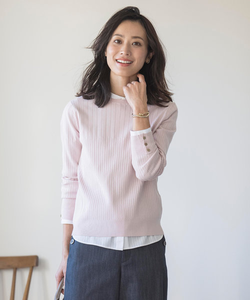 【洗える】RAYON STRETCH PLAIN クルーネック ニット