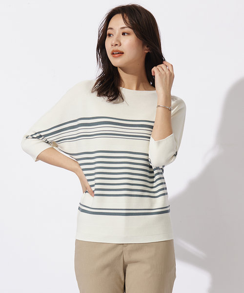 【WEB限定カラーあり・洗える】LINKS DOLMAN ホールガーメント ランダムボーダー ニット