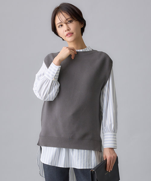 Piwonia - Long-Sleeve Striped Shirt with Ruffled Cuffs/Knitted