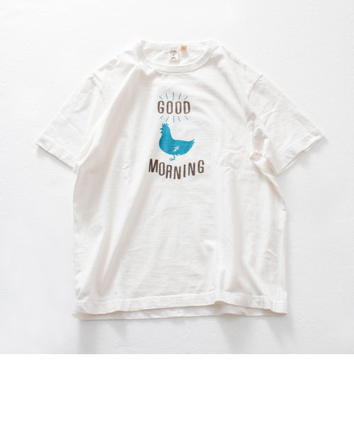 【BARNS OUTFITTERS】別注 吊り編みTシャツ GOOD MORNING ニワトリ