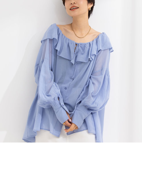 【crinkle crinkle crinkle/クリンクル クリンクル クリンクル】sheer cotton flare blouse