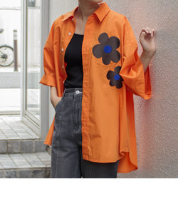 【FREDYMAC/フレディマック】ワンポイント レトロフラワー刺繍 レギュラーカラーシャツ 花柄