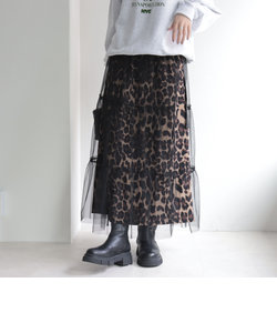 【3WAY】レオパード＋チュールレイヤードスカート