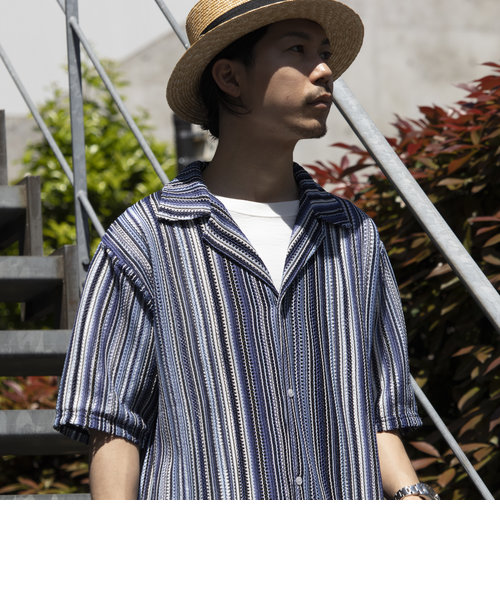 【GLOSTER/グロスター】バルファレース オープンカラーシャツ メッシュシャツ 透かし編み