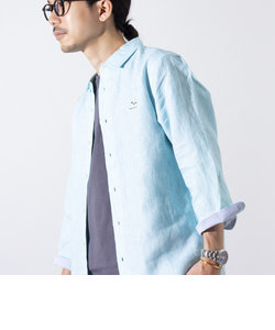【GLOSTER/グロスター】フレンチブルドッグ刺繍 リネン 7分袖シャツ 
