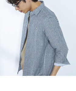 【GLOSTER/グロスター】フレンチブルドッグ刺繍 リネン 7分袖シャツ 
