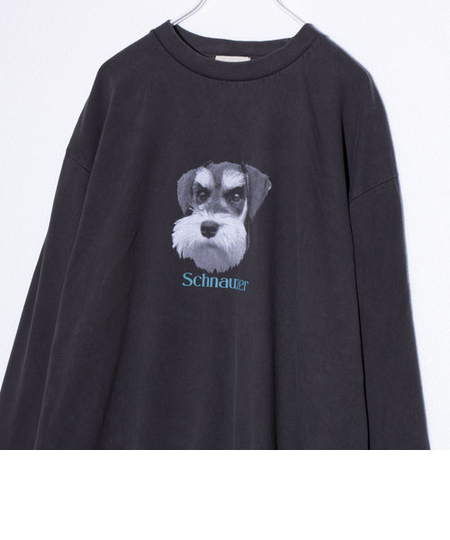 【GLOSTER/グロスター】DOG&CAT 犬猫プリント ピグメント プリントロンT 長袖Tシャツ