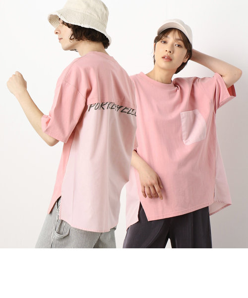 バックロゴプリント布帛切替ワイドＴシャツ