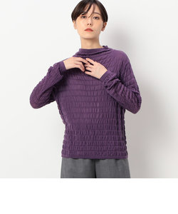 【洗える】カシミアタッチリヨセル シャーリング柄セーター