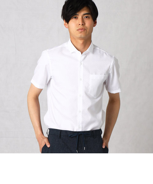 市松柄ドビークロス ショートポイントカラー半袖ドレスシャツ | COMME