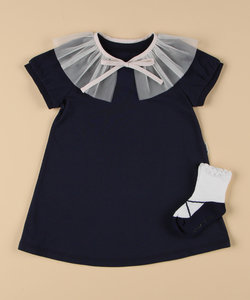つけ襟付き半袖ワンピース・ソックスの入った1歳～2歳対応女の子用ギフトセット