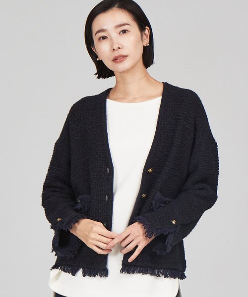 フリンジツィードニットジャケット【予約】 | qualite（カリテ）の通販