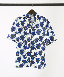 【花柄】イタリアンカラー 半袖 シャツ