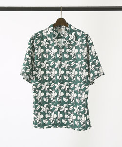 【花柄】イタリアンカラー 半袖 シャツ