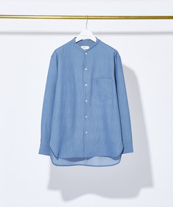 【変形襟】定番/シャンブレーツイル カラーレス シャツ / バンドカラーシャツ