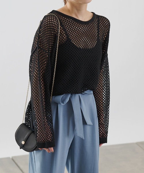 メッシュニット長袖プルオーバー