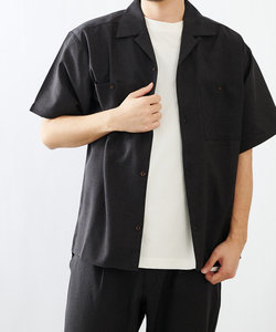 ポリトロ両胸ポケットオープンカラー半袖シャツ(セットアップ可)