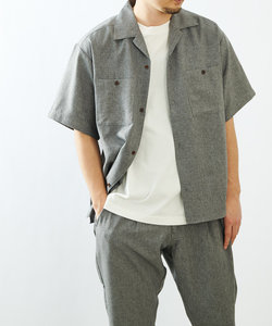 ポリトロ両胸ポケットオープンカラー半袖シャツ(セットアップ可)